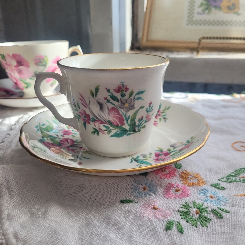 Vintage Vale Iris Floral Teacup and Saucer Set England
